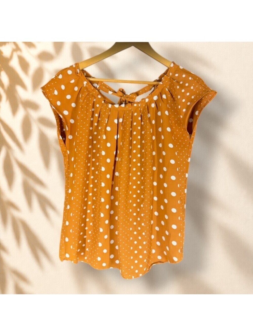 LC Lauren Conrad Blouse Women M Medium Brown Polka Dot Short Sleeve Casual